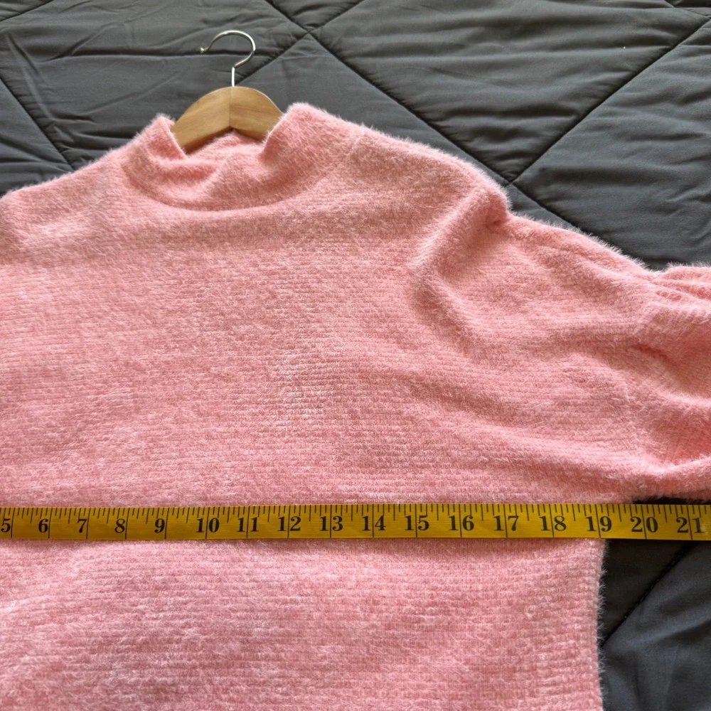 Sanctuary‎ Sweater Womens XS Pink Excellent Eyelash Knit Mock Neck Puff Sleeve